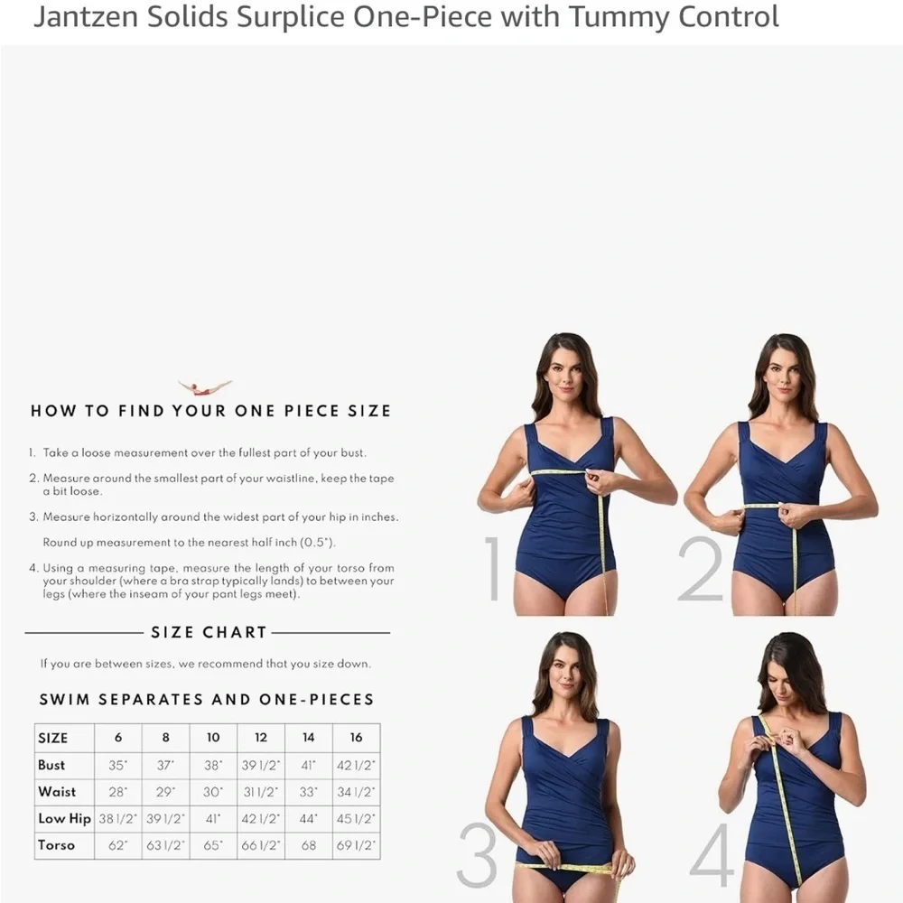 Jantzen Black Draped One Piece Swimsuit with Tummy Control Size 22W NWT - Picture 7 of 8